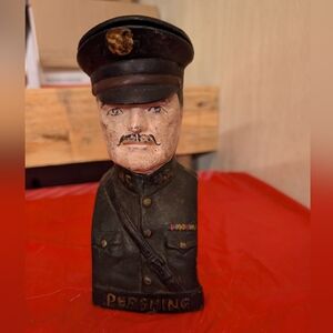 Vintage Military Bust Mechanical Cast Iron Bank General "Black Jack" Pershing